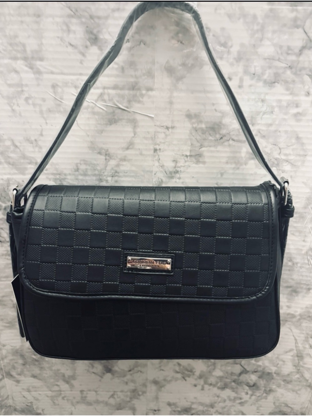 London Fog Black Checker Shoulder Bag with Plaque